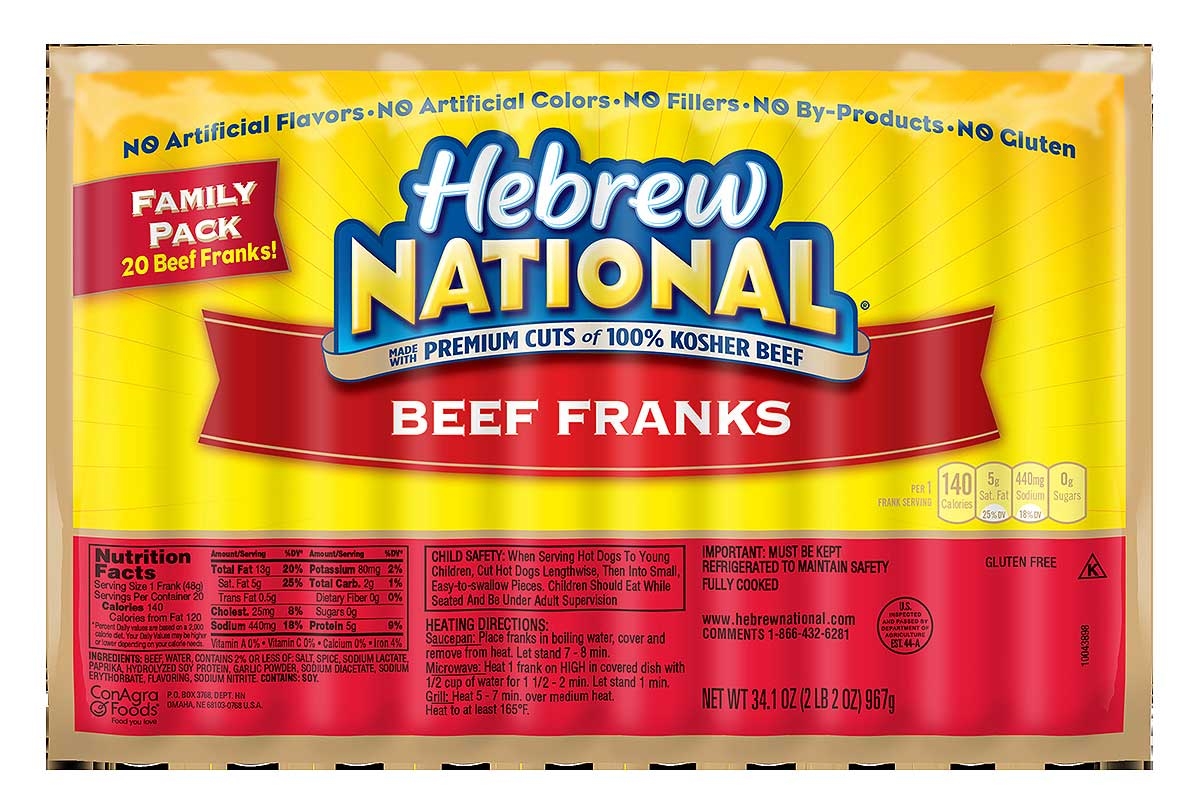Hebrew National Beef Frank, 34.1 Ounce -- 10 Per Case