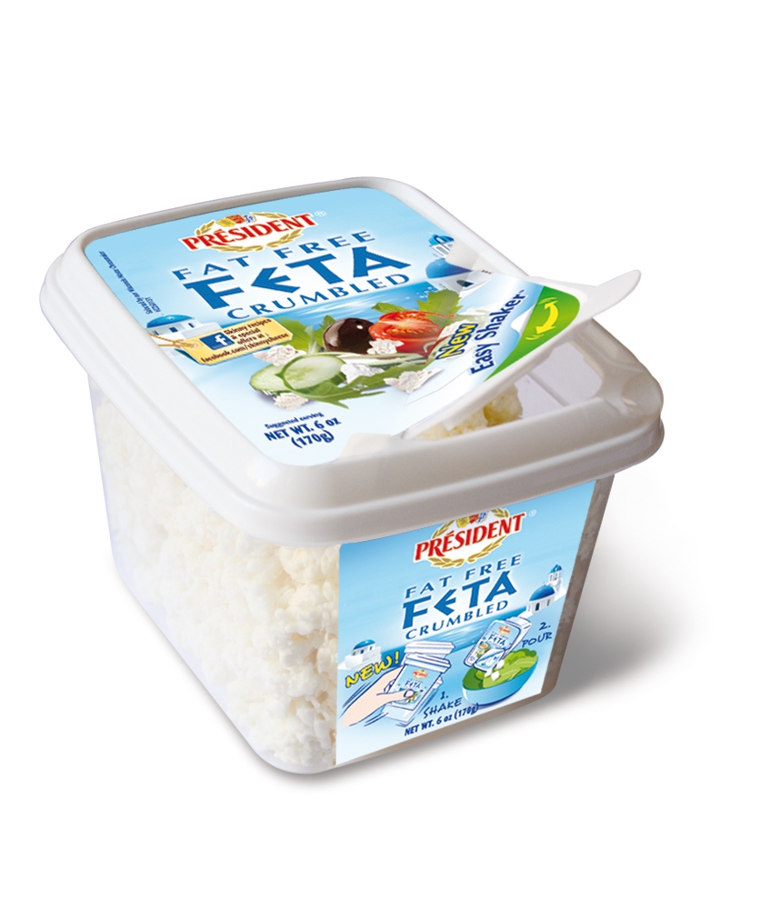 President Plain Fat Free Feta Cheese Crumble, 6 Ounce -- 8 per case.