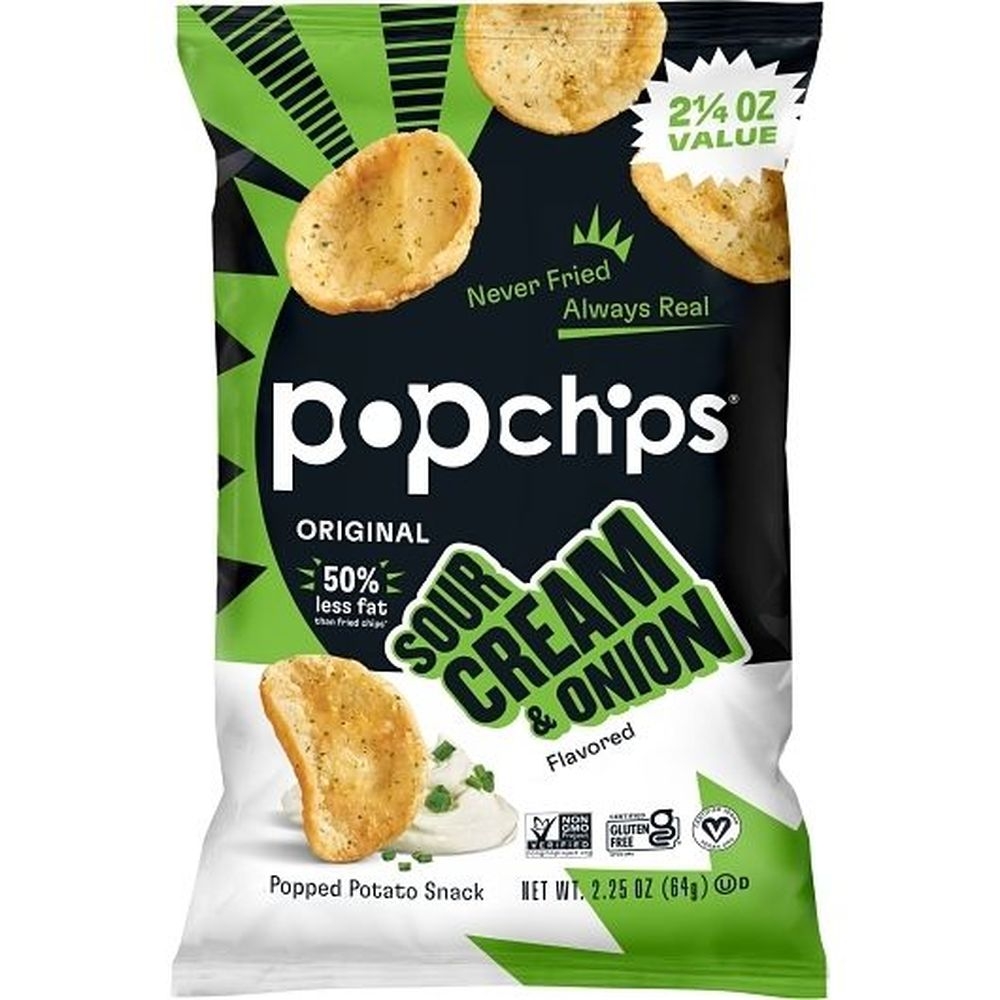Popchips Sour Cream and Onion Potato Chips, 2.25 Ounce -- 8 per case