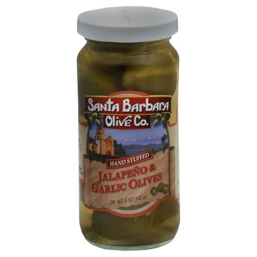 Santa Barbara Jalapeno Garlic Stuffed Olives, 5 Ounce -- 6 per case