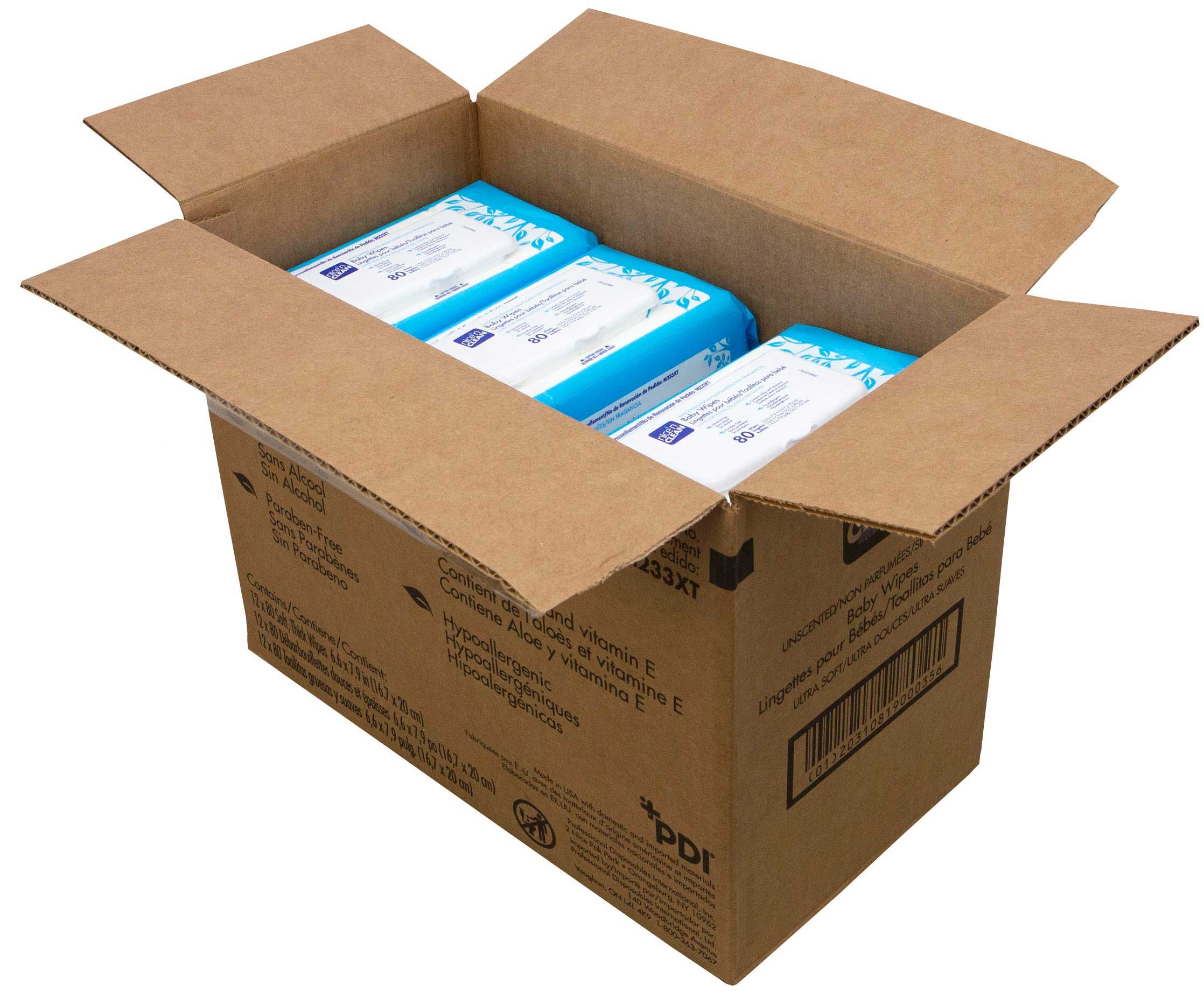 Nice N Clean Unscented Baby Wipes - Solo Pack, 80 count per pack -- 12 per case.