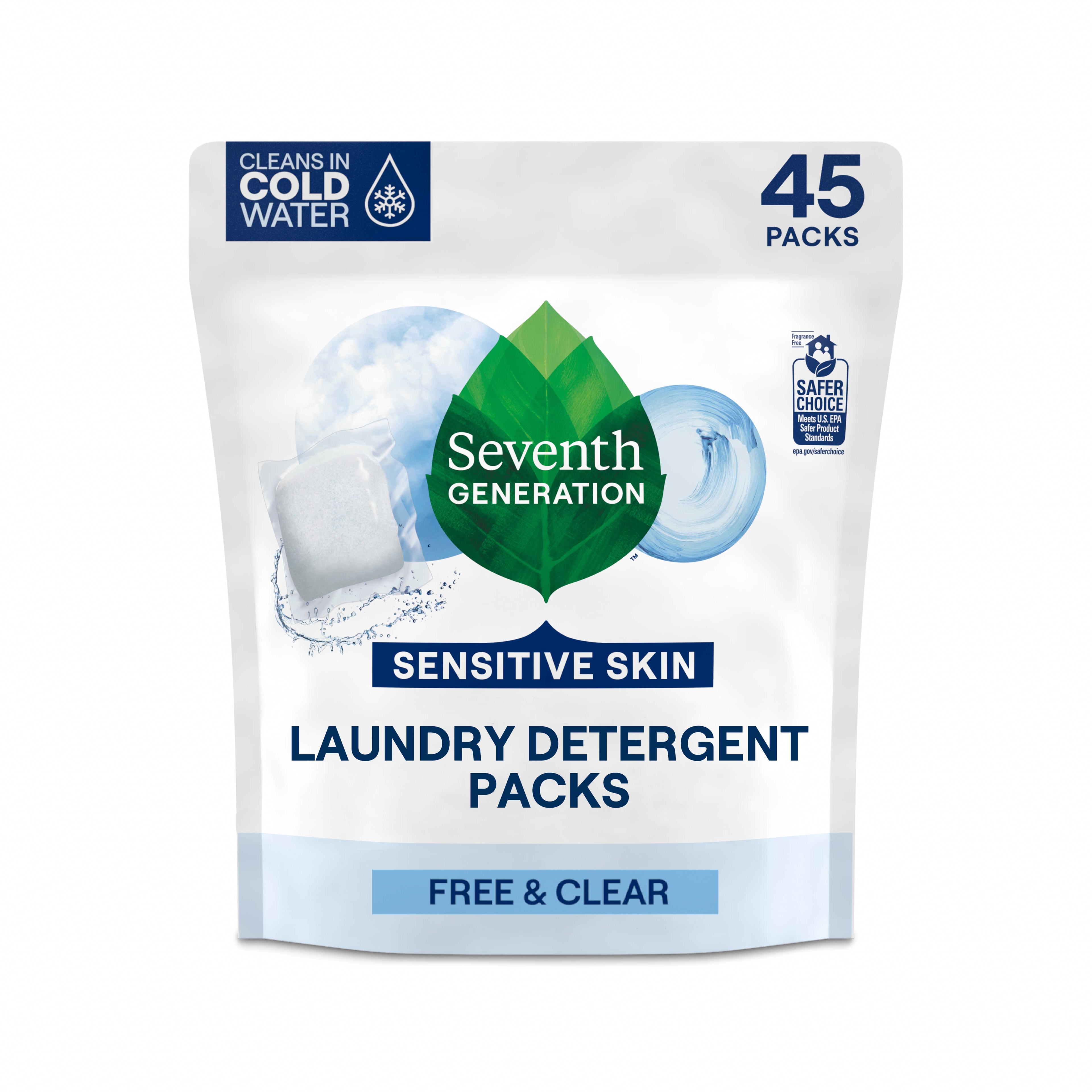 Seventh Generation Free and Clear Laundry Detergent Packs, 45 Count -- 2 per case