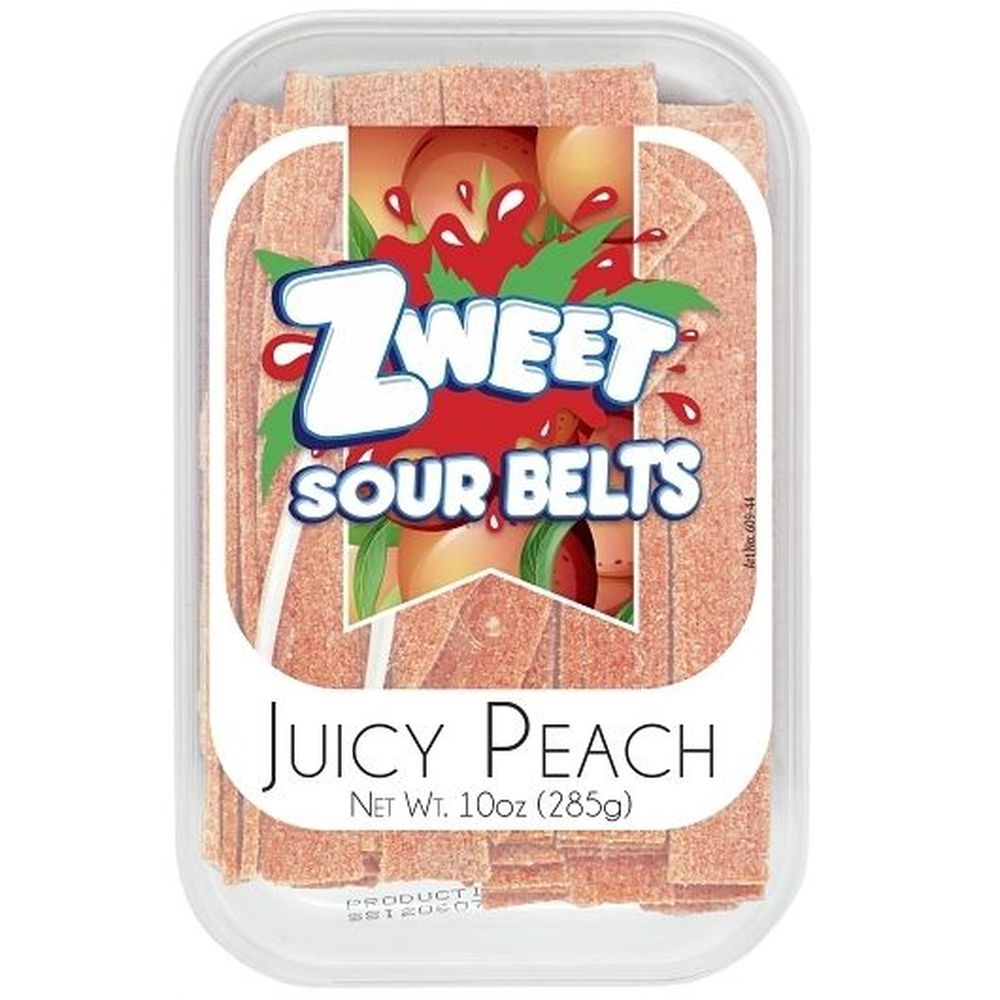 Zweet Peach Sour Belts Chew Candy, 10 Ounce -- 24 per case