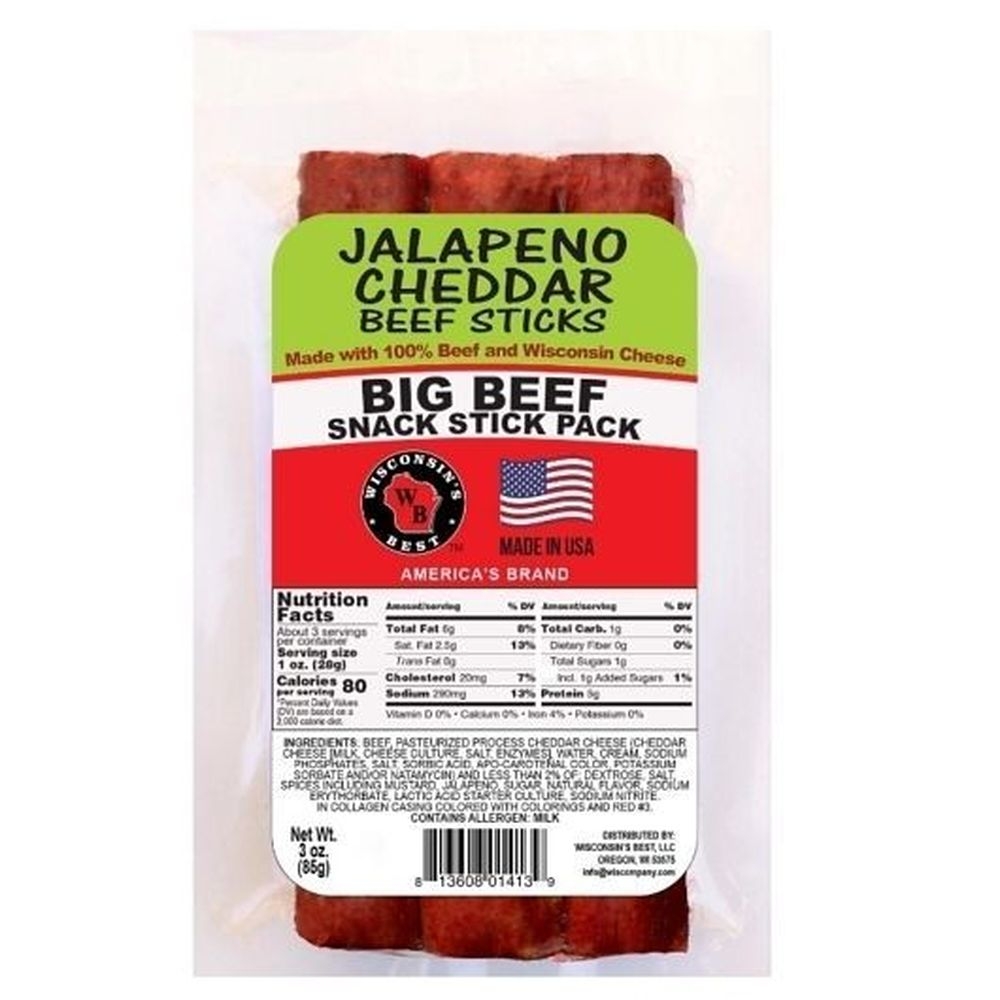 Wisconsins Best Jalapeno Cheddar Beef Sticks, 3 Ounce -- 48 per case