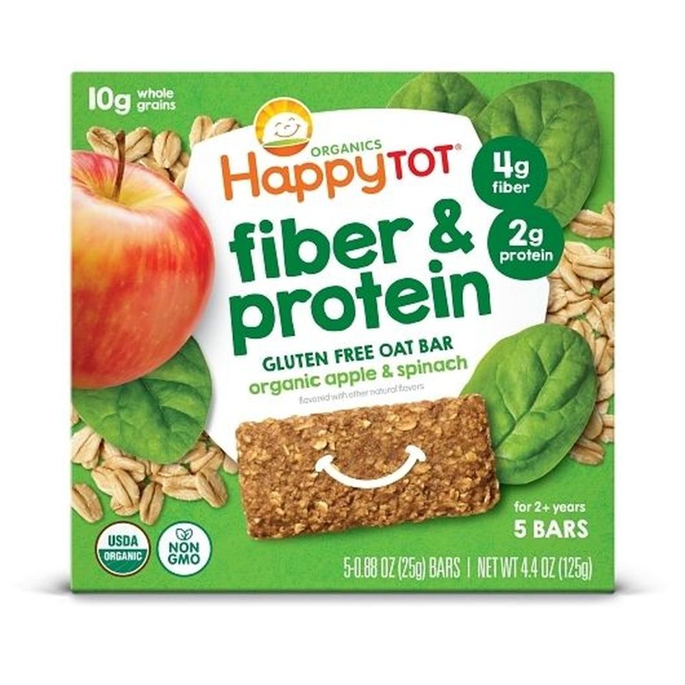 Happy Tot Organic Apples and Spinach Fiber and Protein Soft-Baked Oat Bar, 4.4 Ounce - 6 per case