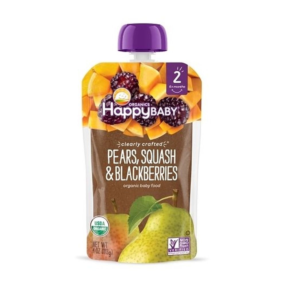 Happy Baby Organic Clearly Crafted Pears Squash and Blackberries Baby Food, 4 Ounce Pouch -- 16 per case