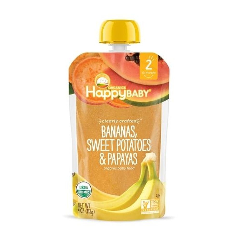 Happy Baby Organic Clearly Crafted Bananas Sweet Potatoes and Yellow Papayas Baby Food, 4 Ounce Pouch -- 16 per case