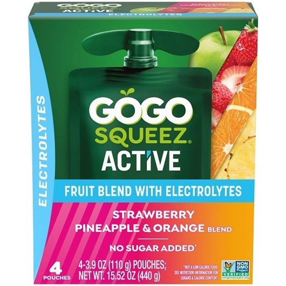 Gogo Squeez Active Lyte Up Strawberry Pineapple Orange Fruit Blend with Electrolytes, 15.52 Ounce -- 9 per case