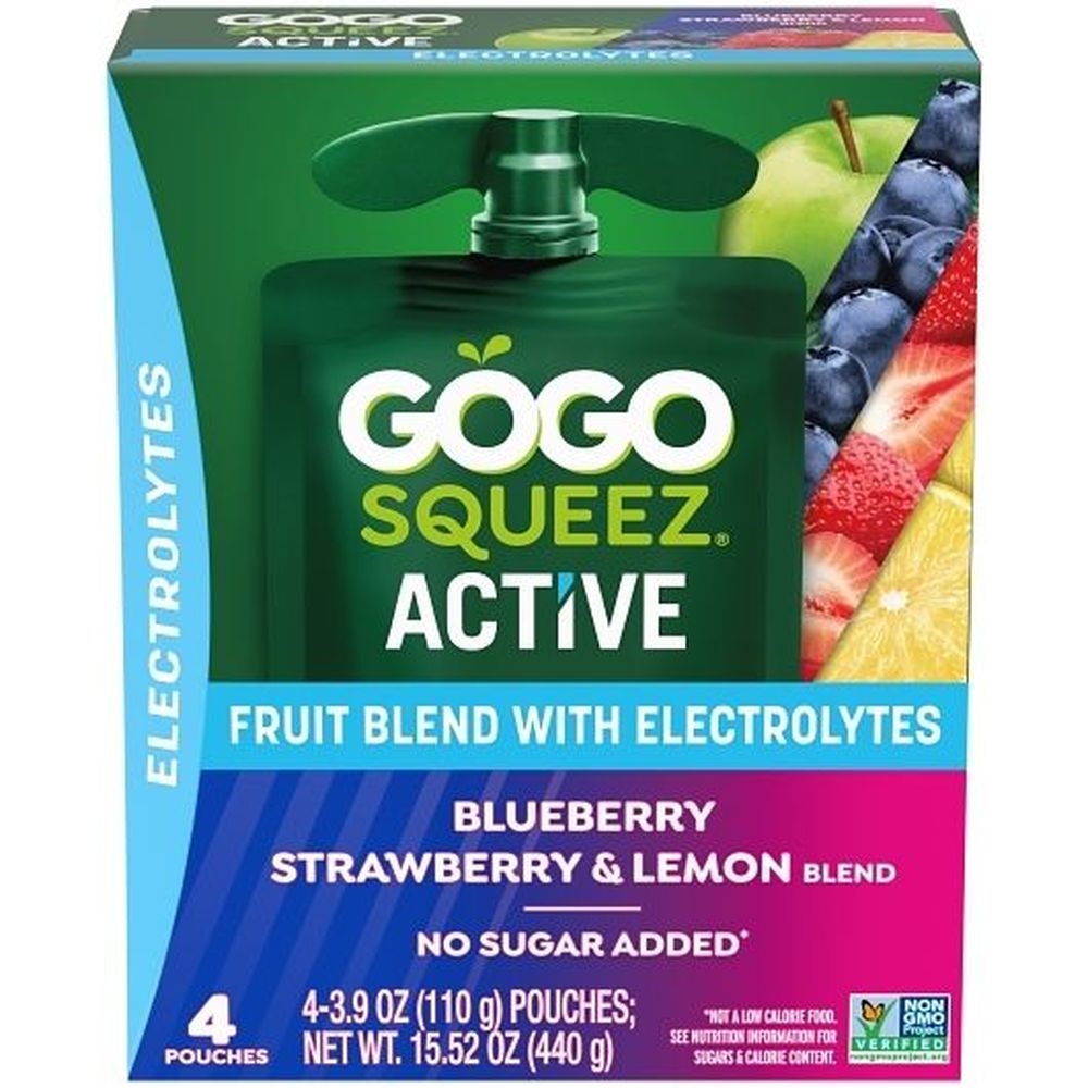 Gogo Squeez Active Lyte Up Blueberry Strawberry Lemon Fruit Blend with Electrolytes, 15.52 Ounce -- 9 per case