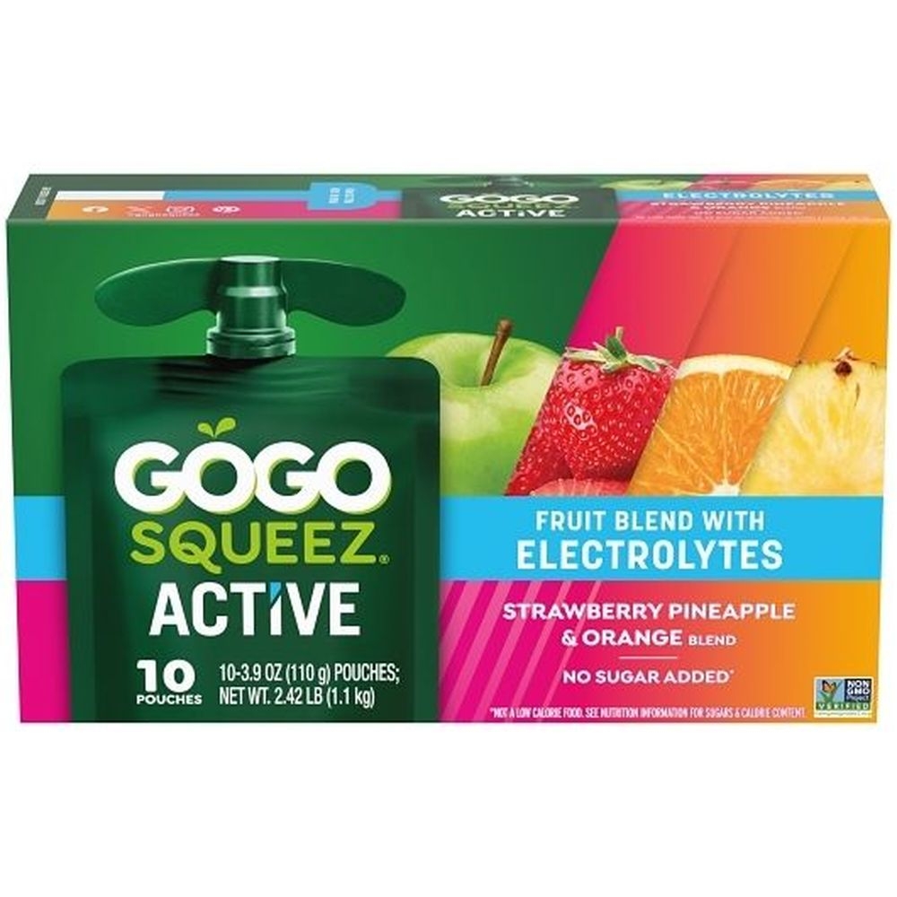 Gogo Squeez Active Lyte Up Strawberry Pineapple Orange Fruit Blend with Electrolytes, 10 count -- 6 per case
