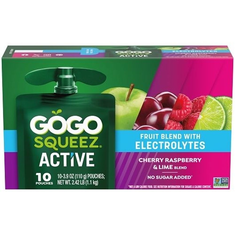Gogo Squeez Active Lyte Up Cherry Raspberry Lime Fruit Blend with Electrolytes, 10 count -- 6 per case