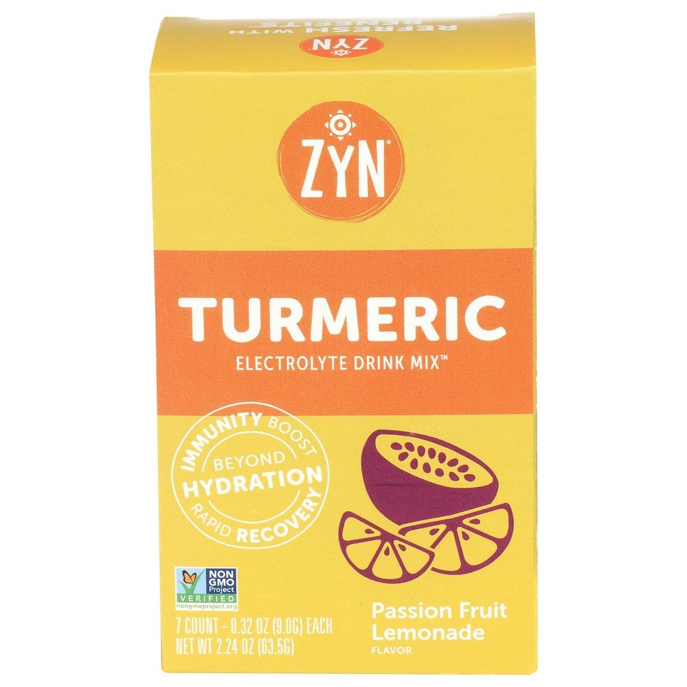 Zyn 0.32 Ounce Passion Fruit Lemonade Turmeric Electrolyte Drink Mix, 7 count -- 8 per case