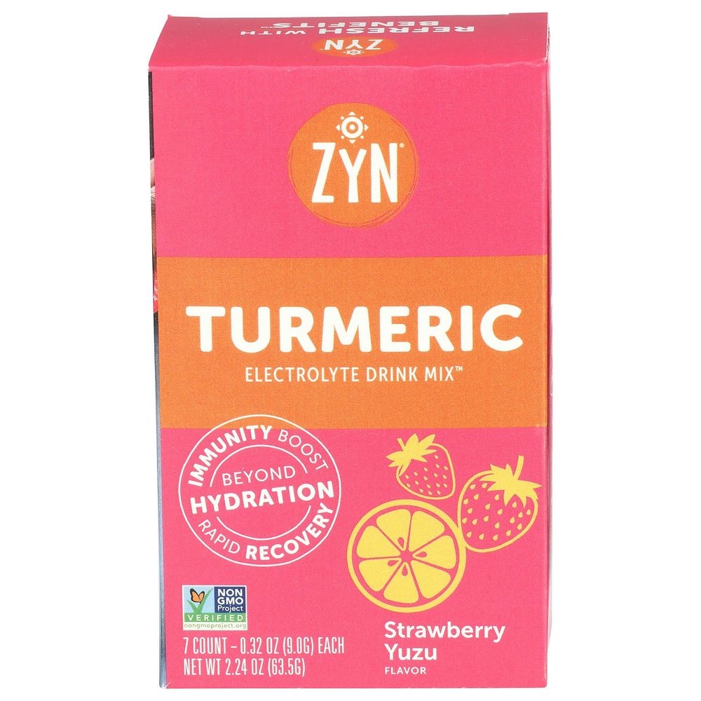 Zyn 0.32 Ounce Strawberry Yuzu Turmeric Electrolyte Drink Mix, 7 count -- 8 per case