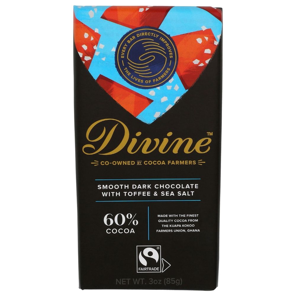 Divine 60 Cocoa Smooth Dark Chocolate with Toffee and Sea Salt, 3 Ounce -- 12 per case