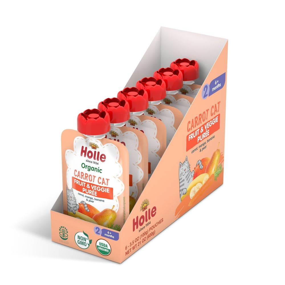 Holle Organic Carrot Cat Fruit and Veggie Puree for Stage 2 Baby, 3.5 Ounce -- 12 per case