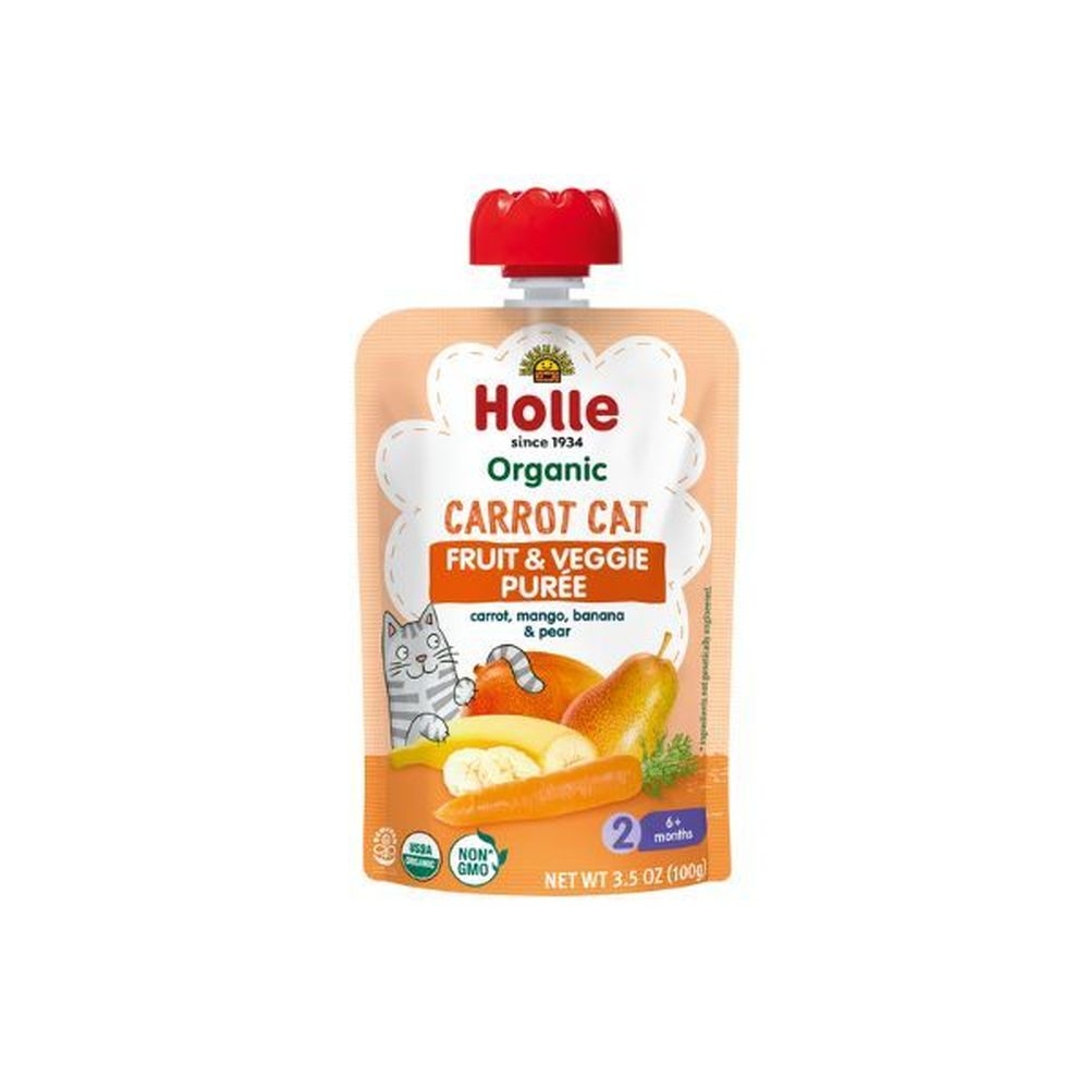 Holle Organic Carrot Cat Fruit and Veggie Puree for Stage 2 Baby, 3.5 Ounce -- 12 per case