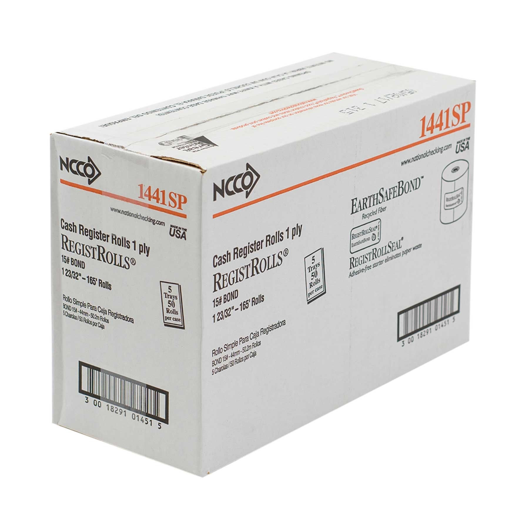 National Checking Company White Bond 1 Ply Register Roll Tape, 44 Millimetre -- 50 per case.
