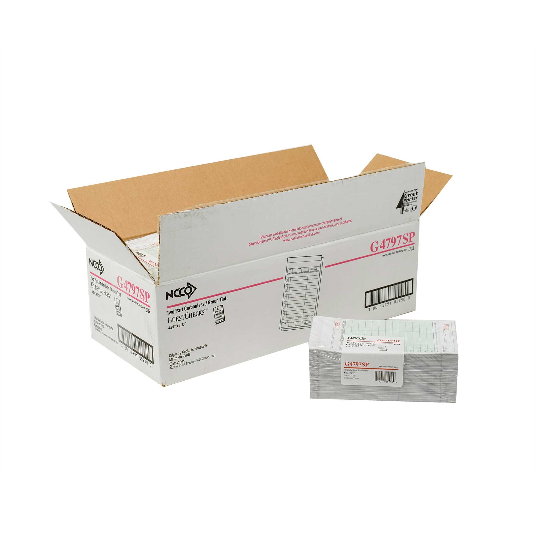 National Checking Company Carbonless Guest Check Board - 2 Part Green, 13 Line, 4.20 x 7.25 inch -- 2000 per case.