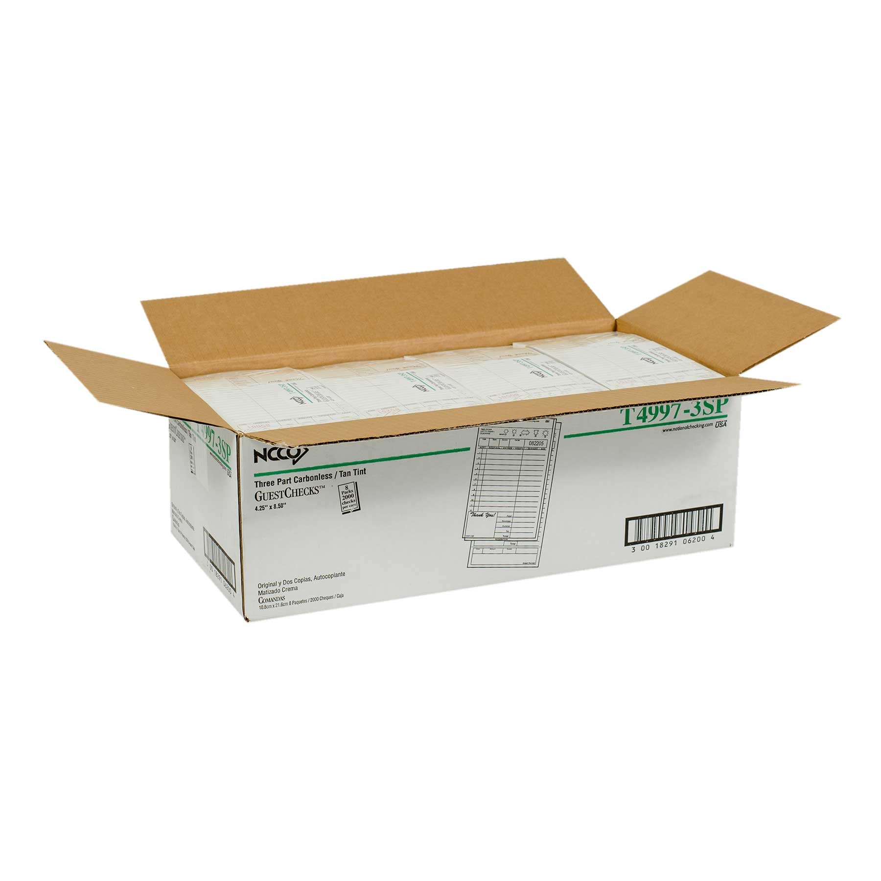 National Checking Company Carbonless Guest Check Board - 3 Part Tan, 15 Line, 4.20 x 8.5 inch -- 2000 per case.