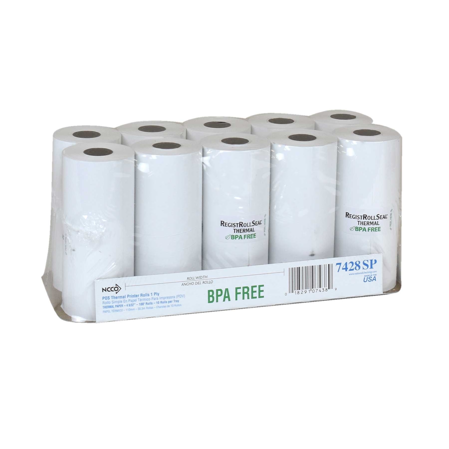 National Checking Company White 1 Ply Register Roll Tape, 4.28 inch -- 40 rolls per case.