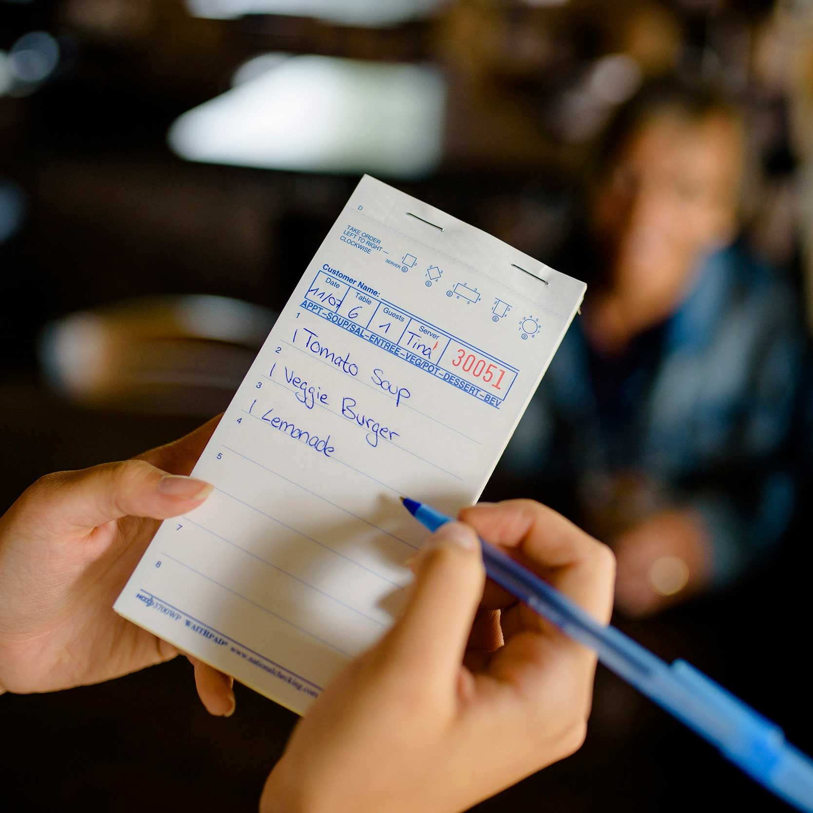 National Checking Company Carbonless Waitrpad Paper - 3 Part White, 8 Line, 3.40 x 6.75 inch -- 2500 per case.