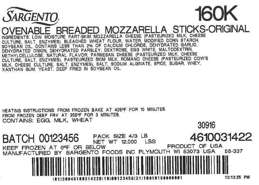 Sargento Ovenable Mozzarella Sticks, 3 Pound -- 4 per case.