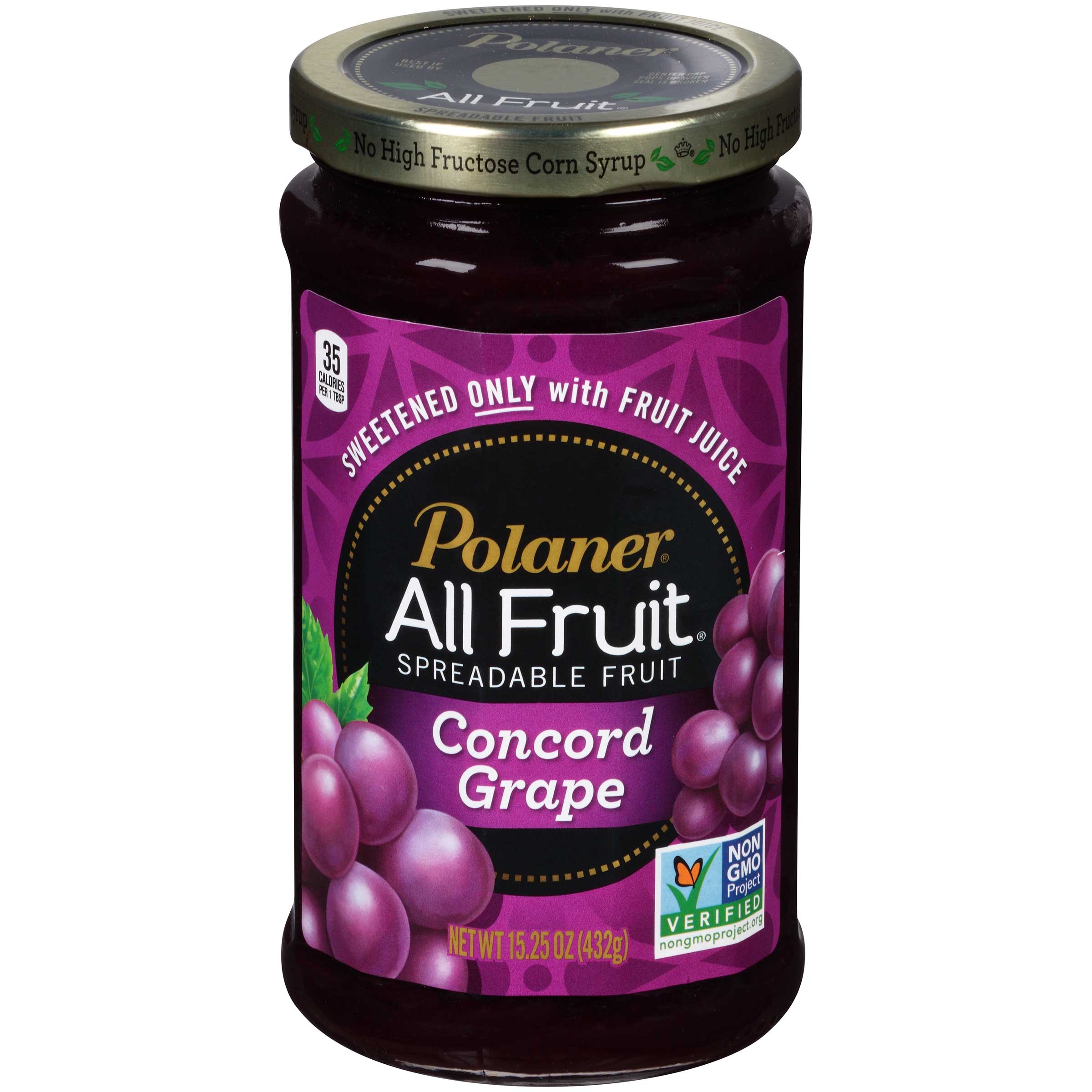 Polaner All Fruit Grape Jelly with Fiber, 15.25 Ounce -- 12 per case.