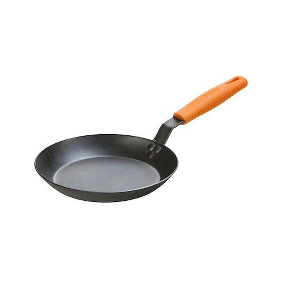 Lodge 10 inch Seasoned Carbon Steel Skillet with Orange Silicone Handle Holder, 3 count