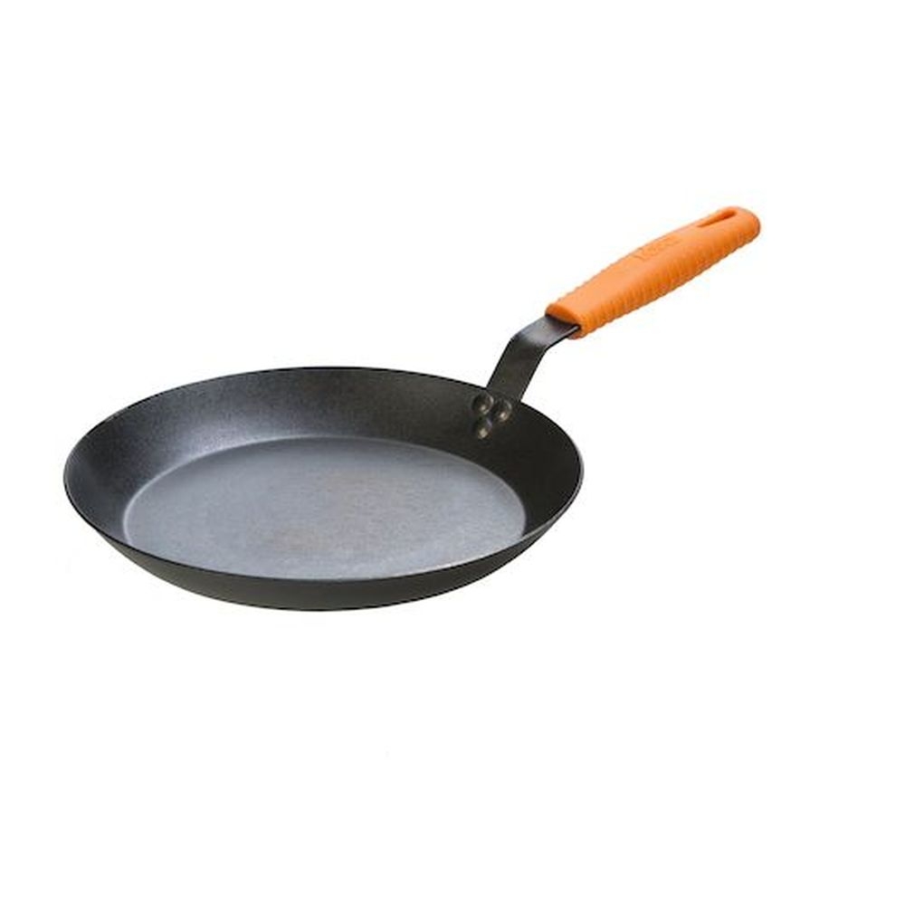 Lodge 12 inch Seasoned Carbon Steel Skillet with Orange Silicone Handle Holder, 3 count