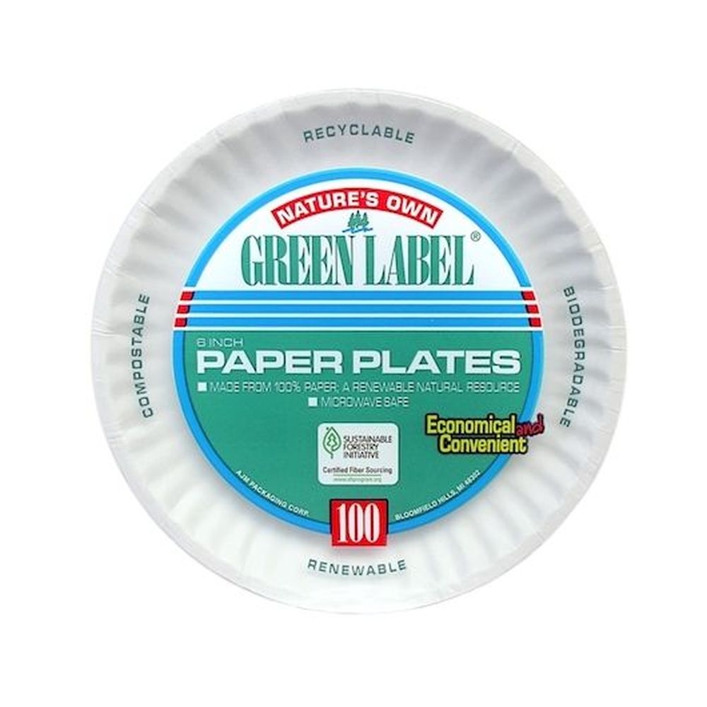 Green Label Natures Own 6 inch Paper Plates, 100 count - 12 per case