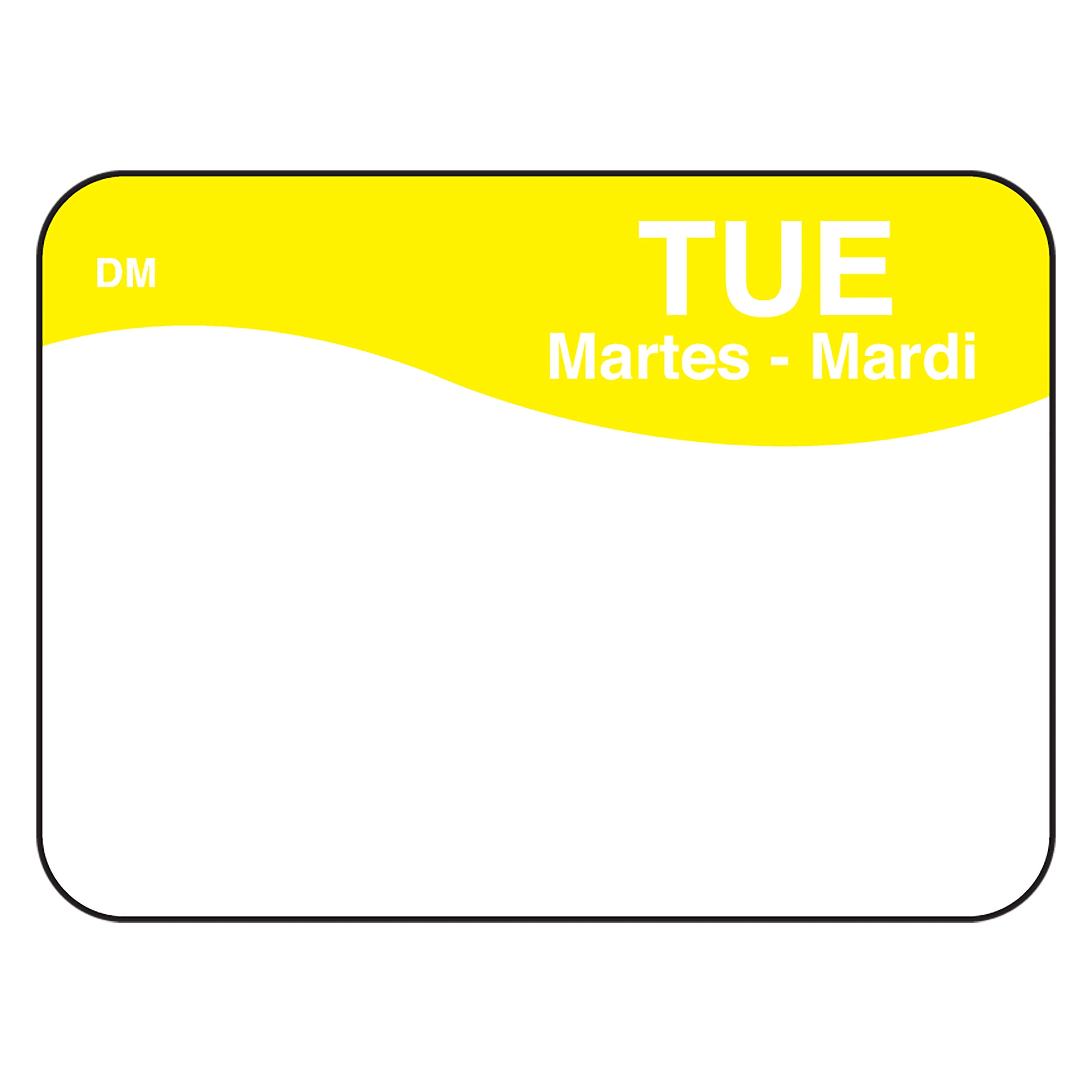 Dissolvemark Dissolve A Way Tuesday 7/8 x 1.25 inch Day of the Week Labels, 1000 count per roll -- 12 rolls per case.