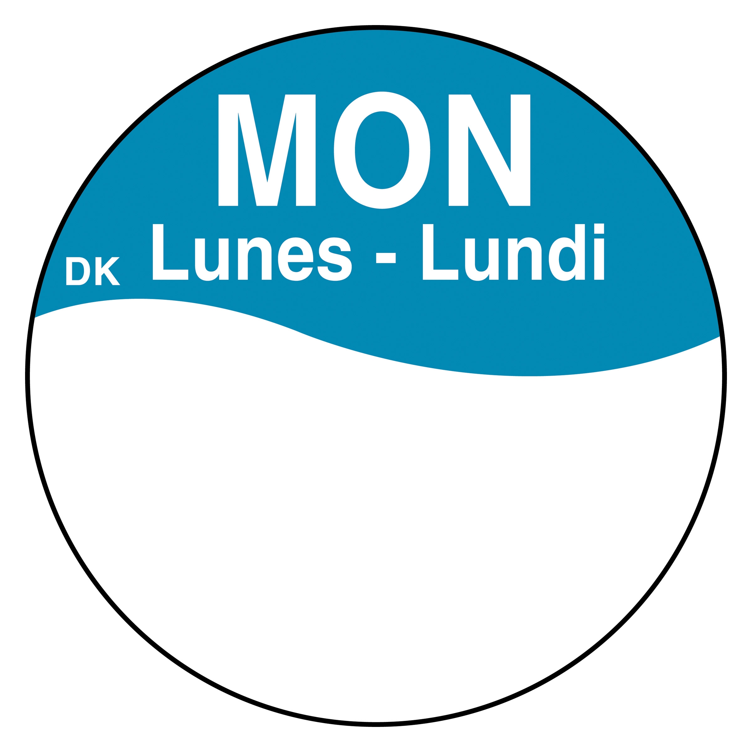 Daymark Round Permanent Half Blank Bilingual Day of the Week Label - Monday, 1 inch -- 12 rolls per case.