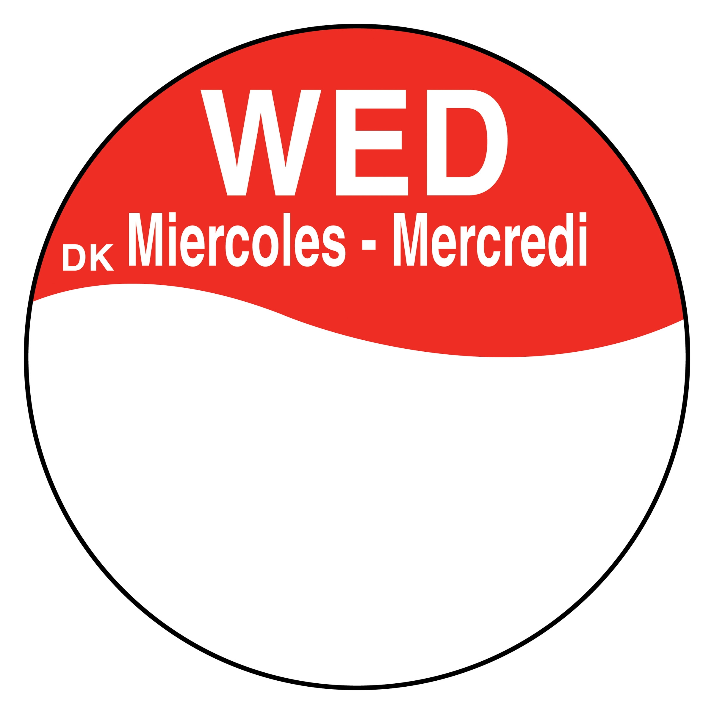 Daymark Round Permanent Half Blank Bilingual Day of the Week Label - Wednesday, 1 inch -- 12 rolls per case.