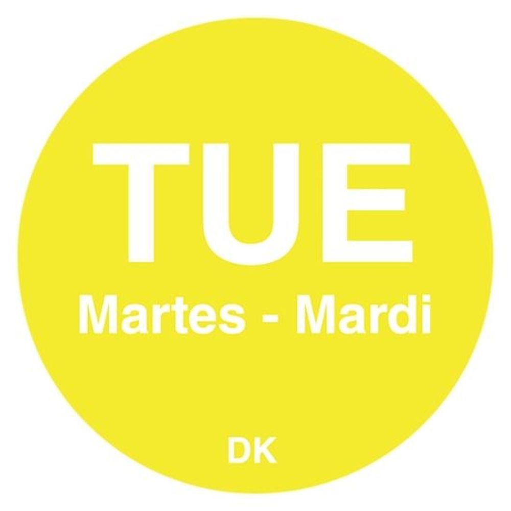 Daymark DuraMark 0.75 inch Circle Tuesday Day of the Week Label Roll, 5 count - 32 rolls per case