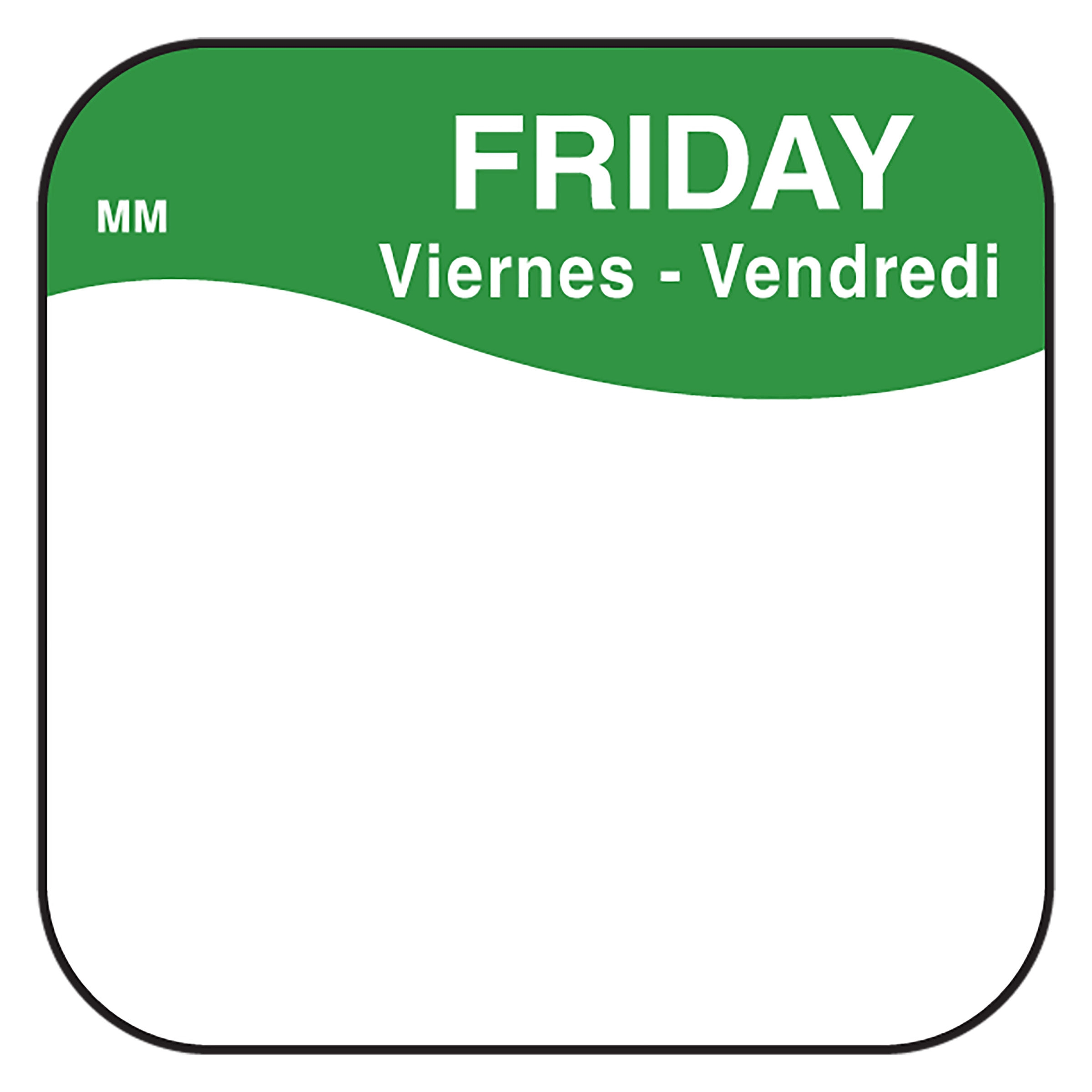 Daymark Trilingual Square Friday Removable Label -- 60 Rolls per case.