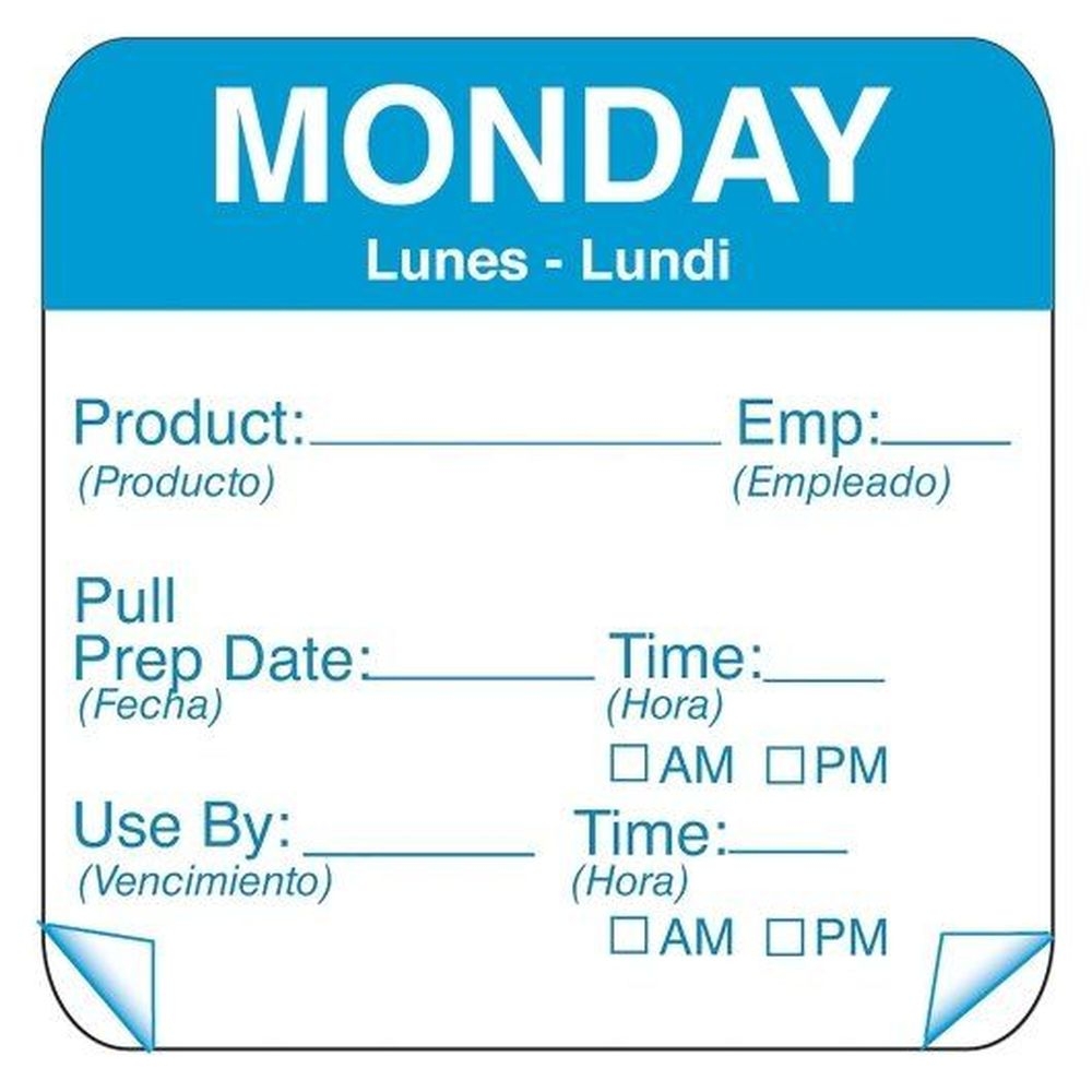 Daymark ToughMark 2 x 2 inch Monday Day of the Week Shelf Life Label, 500 count - 12 per case