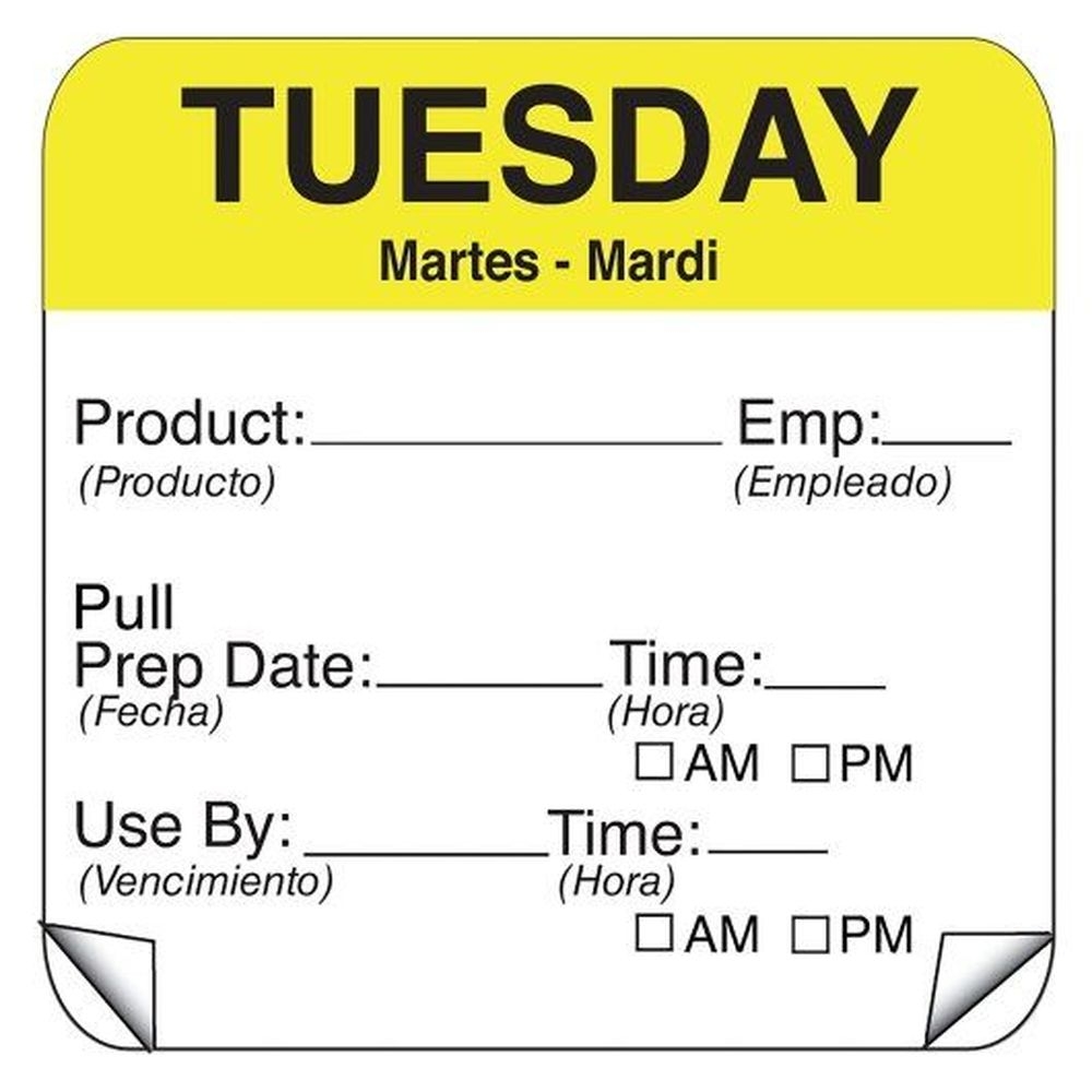 Daymark ToughMark 2 x 2 inch Tuesday Day of the Week Shelf Life Label, 500 count - 12 per case