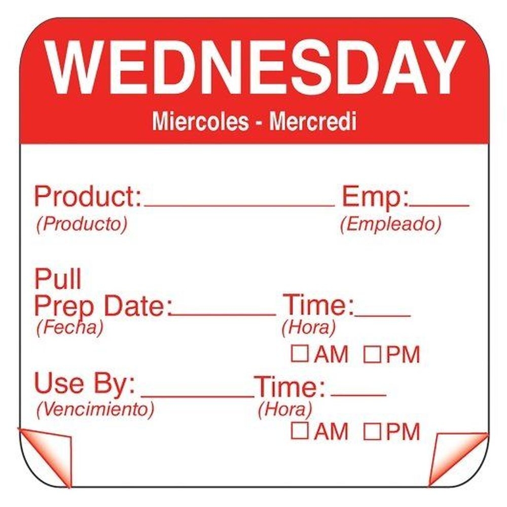 Daymark ToughMark 2 x 2 inch Wednesday Day of the Week Shelf Life Label, 500 count - 12 per case