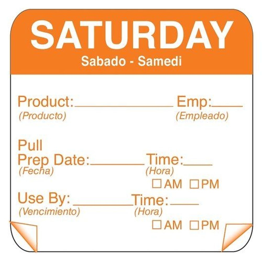 Daymark ToughMark 2 x 2 inch Saturday Day of the Week Shelf Life Label, 500 count - 12 per case