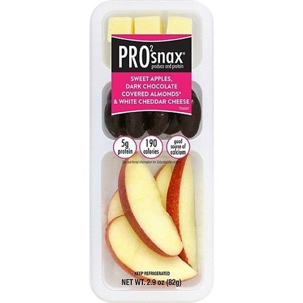 Pro2snax Sliced Apples Dark Chocolate Covered Almonds and White Cheddar Cheese, 2.9 Ounce - 36 per case