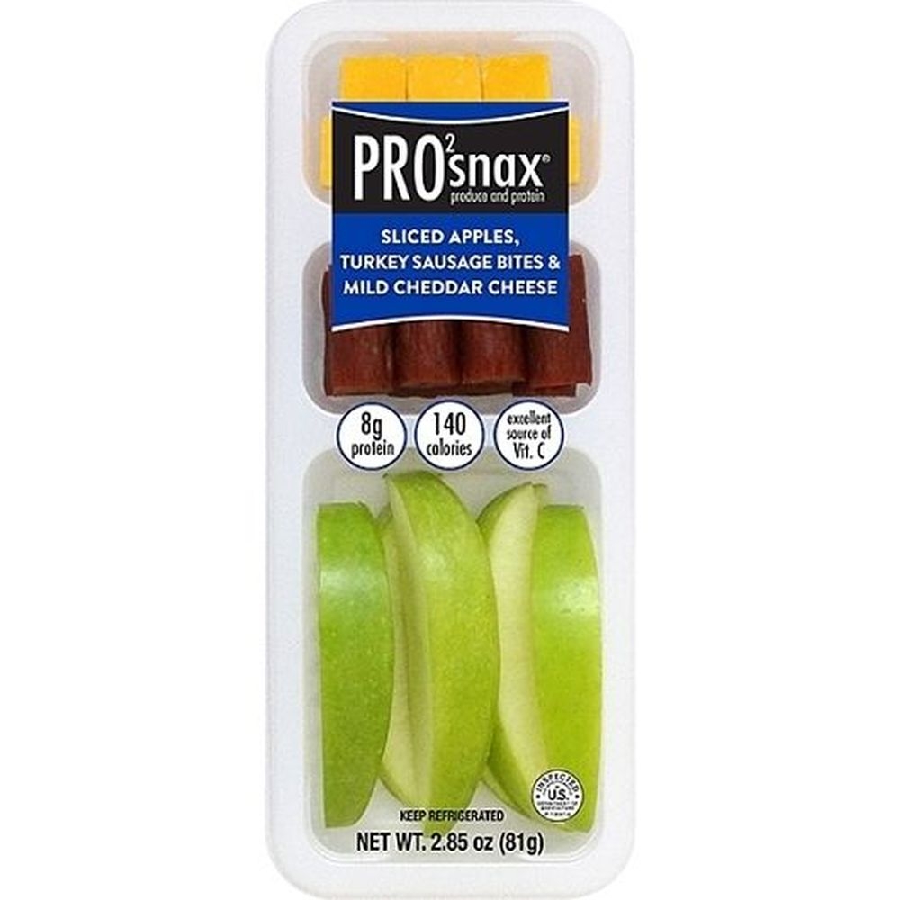 Pro2snax Sliced Apples Turkey Sausage Bites and Mild Cheddar Cheese, 2.85 Ounce - 36 per case