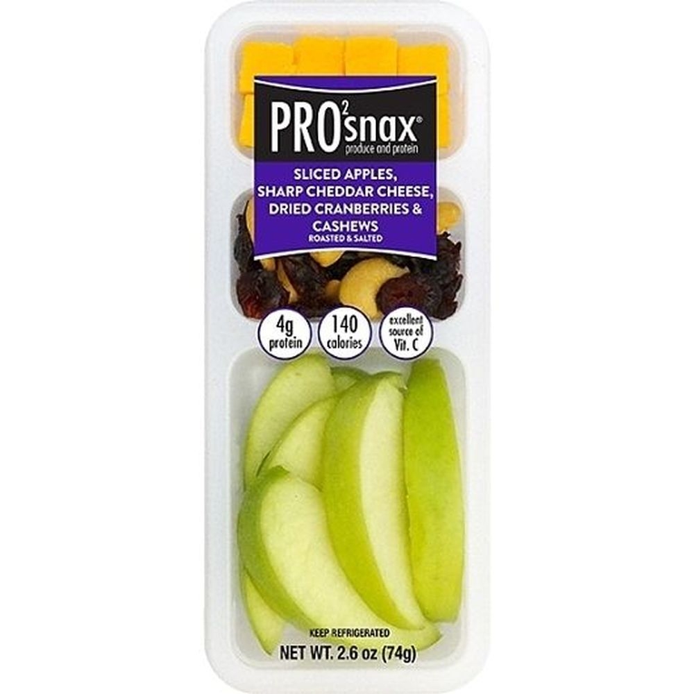 Pro2snax Sliced Apples Sharp Cheddar Cheese Dried Cranberries and Cashews, 2.6 Ounce - 36 per case