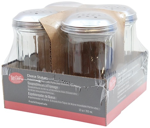 Tablecraft Swirl Glass Cheese Shaker with Perforated Chrome Plated Top - 4 count per pack -- 4 packs per case