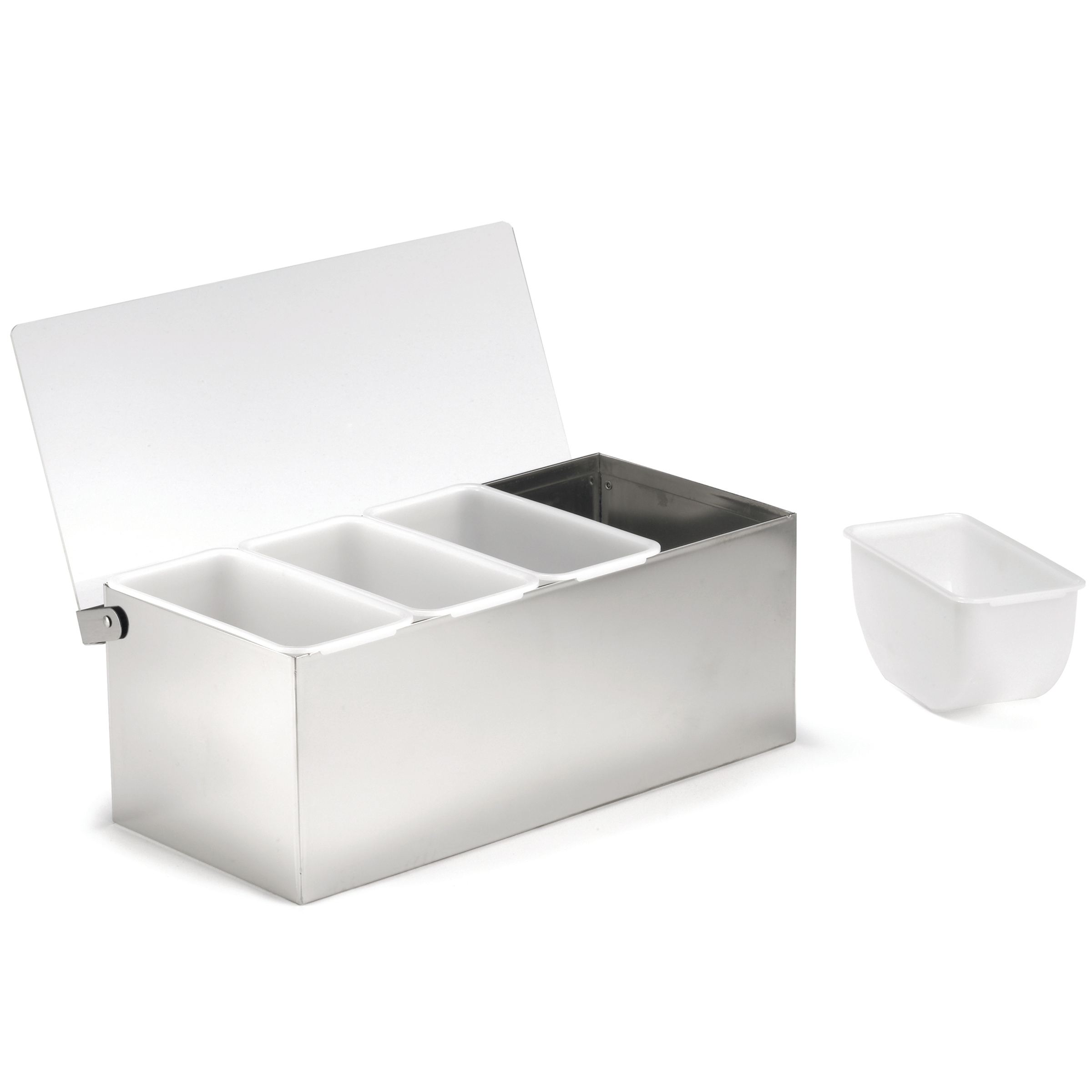Tablecraft Stainless Steel Condiment Dispenser with Four 1 Pint Inserts, 12 x 5.875 x 4.875 inch