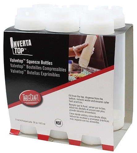 Tablecraft Inverta Top Standard Valvetop Squeeze Bottle Dispensers Set, 12 Ounce -- 8 per case