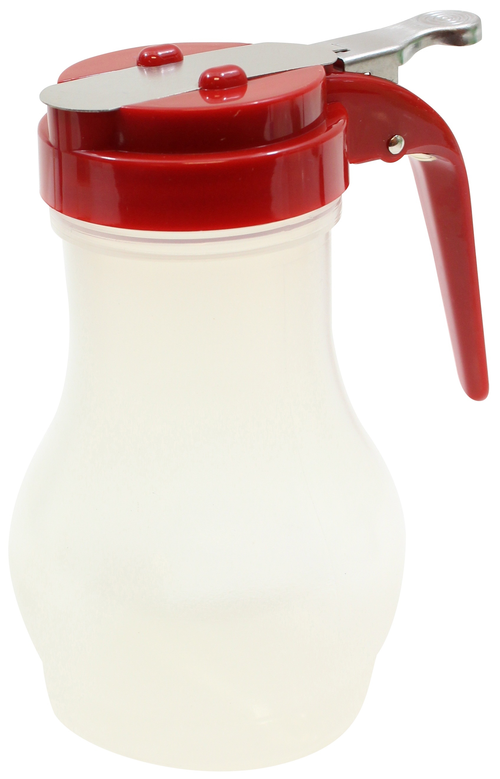 Tablecraft Polypropylene Teardrop Syrup Dispenser with Red Abs Top, 10 Ounce -- 12 per case