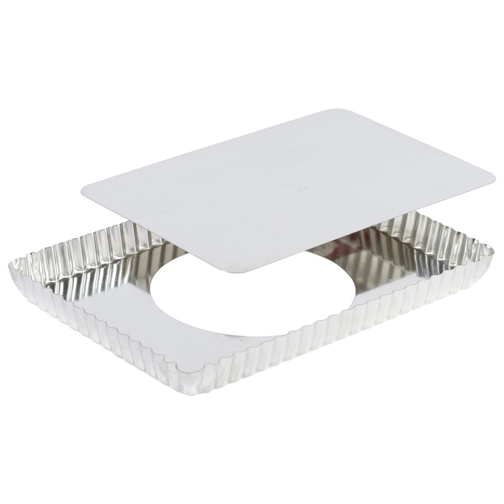 Gobel Tin Plate Rectangular Fluted Tart Mold with Removable Bottom, 10.8 inch Length x 7.7 inch W x 1 inch Height Cavity