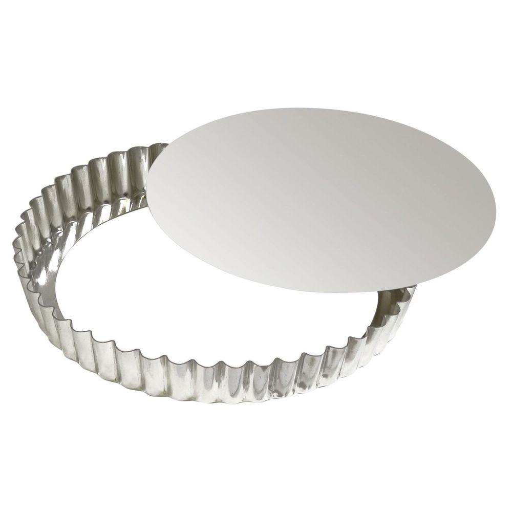 Gobel Tin Plate Round Fluted Tart Mold with Removable Bottom, 10.6 inch Dia x 1 inch Height Cavity
