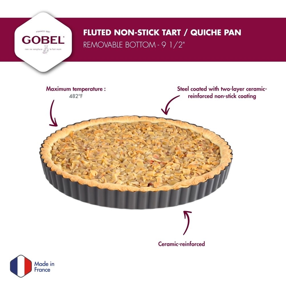 Gobel Non Stick Round Fluted Tart Mold With Removable Bottom, 9 1/2 Inch X 1 Inch Height