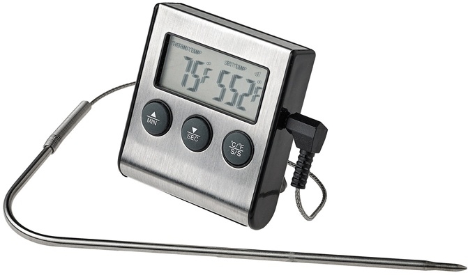 Winco Digital Roasting Thermometer with Timer and Probe, 6 inch Probe -- 24 per case